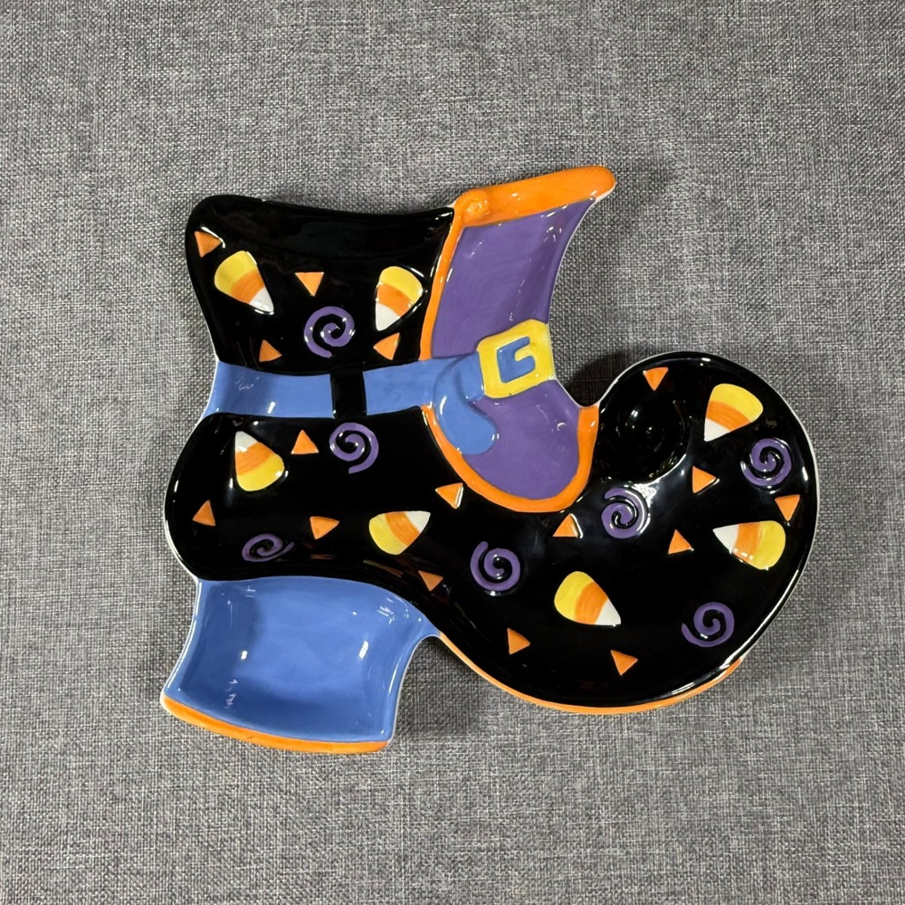 VTG Spooky Hollow Vanson 2003 Witch Shoe Holder Halloween Candy Dish Ceramic